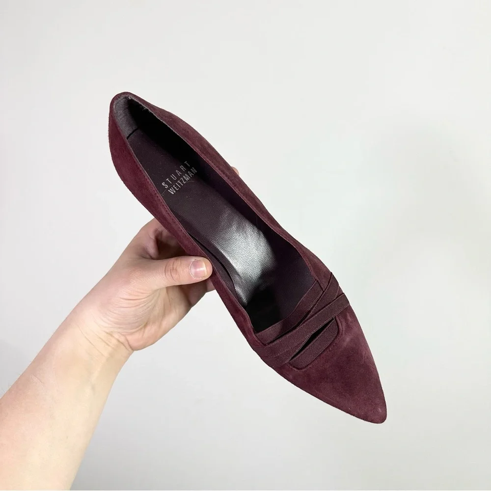 Stuart Weitzman Burgundy Pointed Toe Crossover Detail High Heeled Suede Pumps